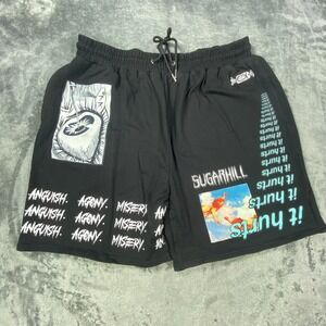 Sugarhill Shorts Alt Streetwear Men 2XL Black Gothcore Anime Retro Grunge String